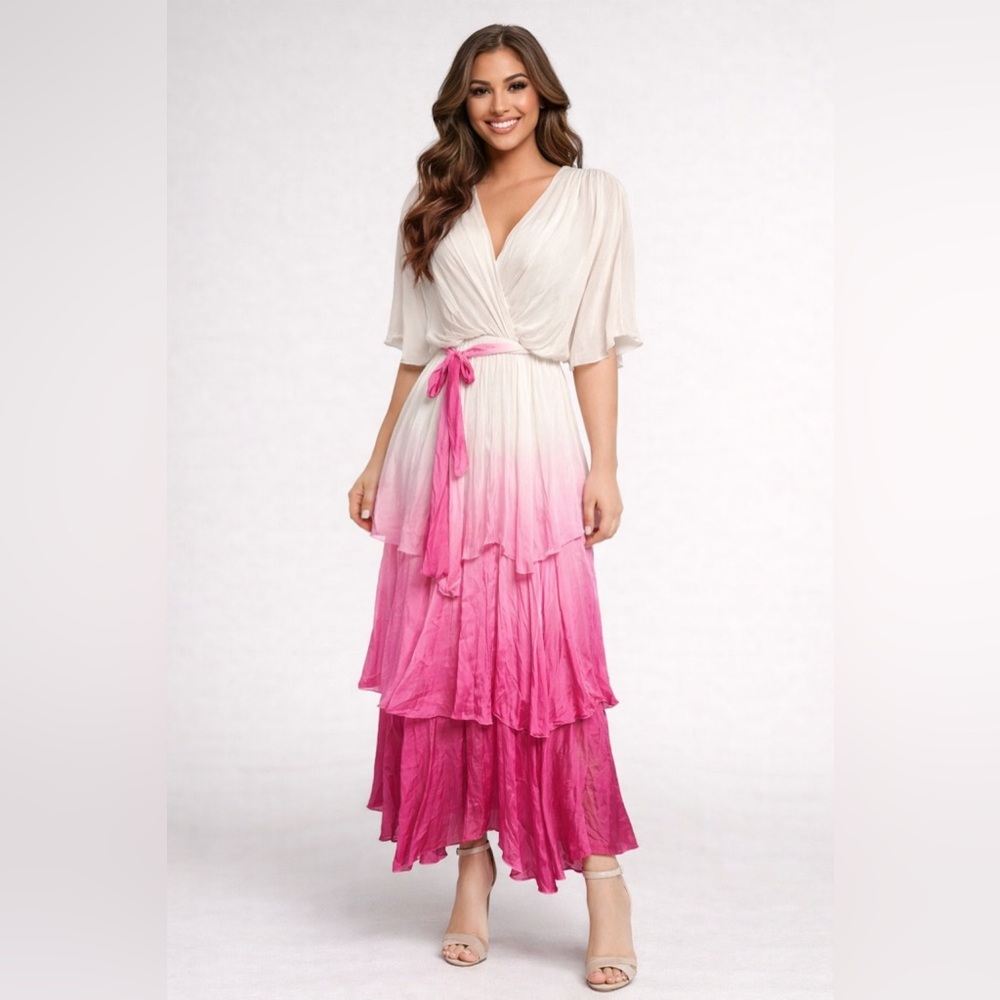 Italy dress NWT Spring Ombré pink Dye Size S / M boutique 30% silk